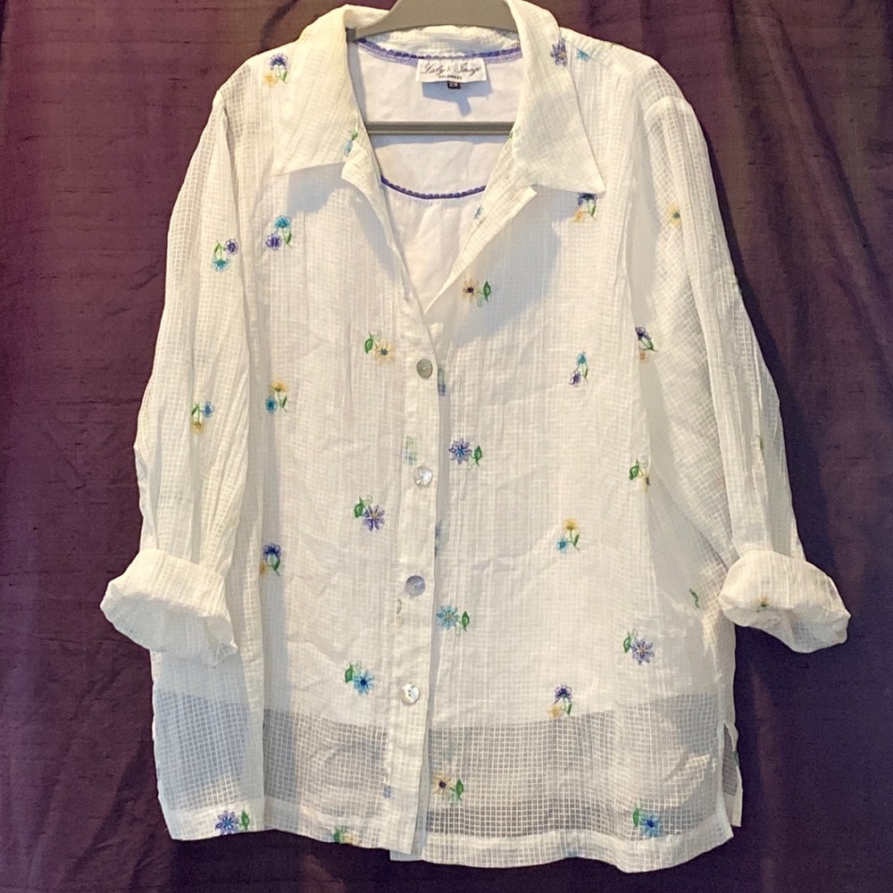 Woven Sheer Plaid Mesh Embroidered Tunic with Trimmed Tank Set